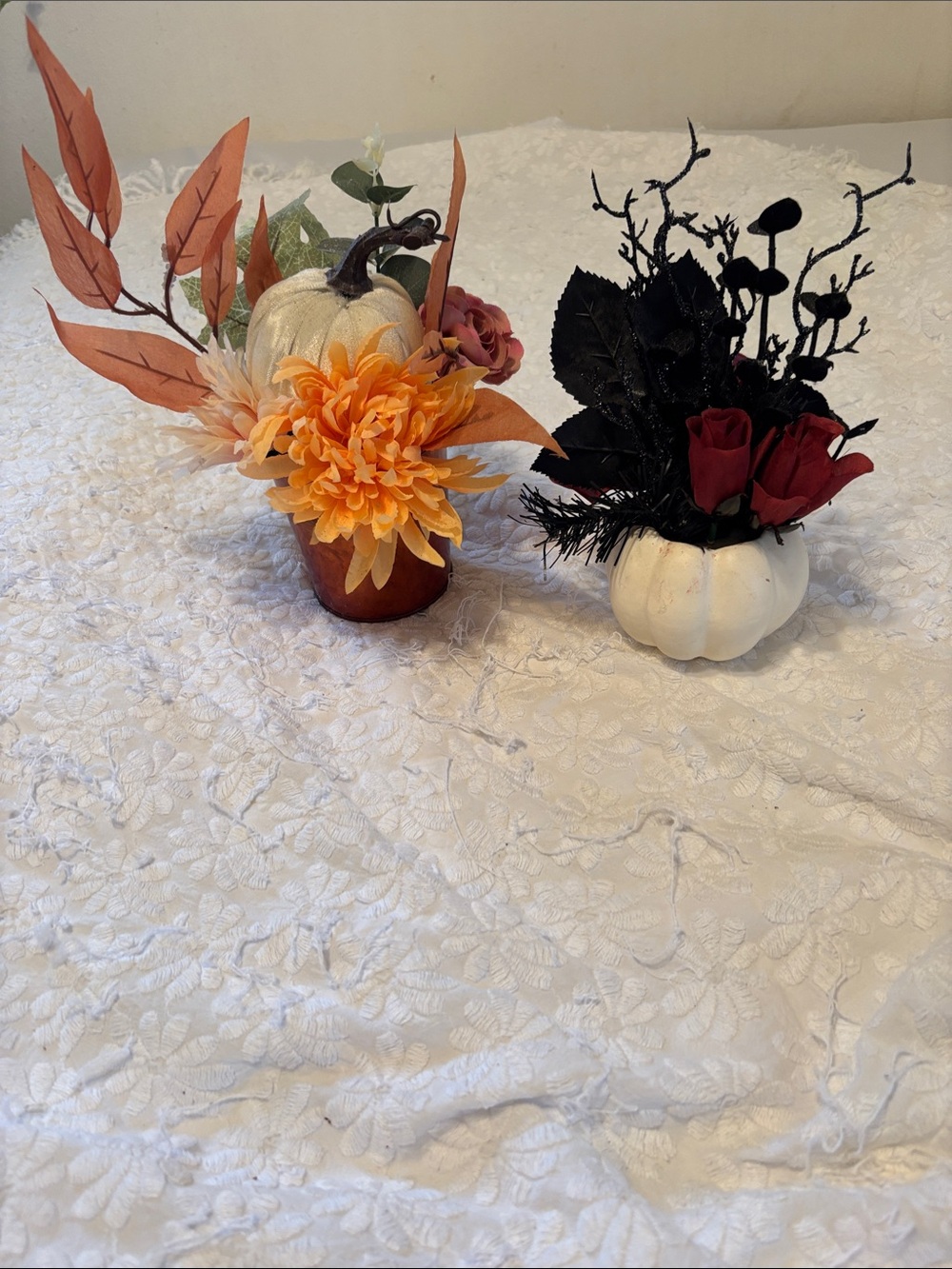 Autumn Pumpkin Floral Arrangement - Orange & White
